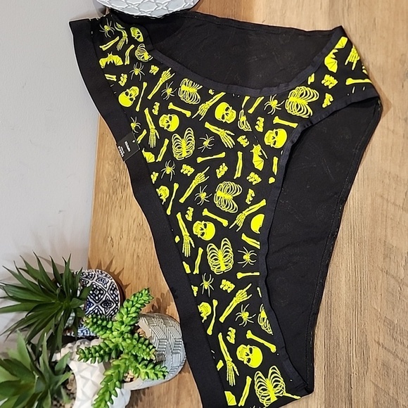 Torrid - Cotton Mid-Rise Hipster Panty in Skeleton Dance Black & Glow Yellow - Picture 2 of 9